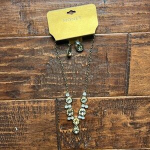 Monet Gold and Silver Crystal Necklace and Earring Set